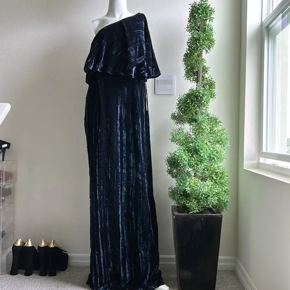 Adrianna Papell | Dresses | Nwt One Shoulder Adrianna Papell Navy Velvet  Dress | Poshmark